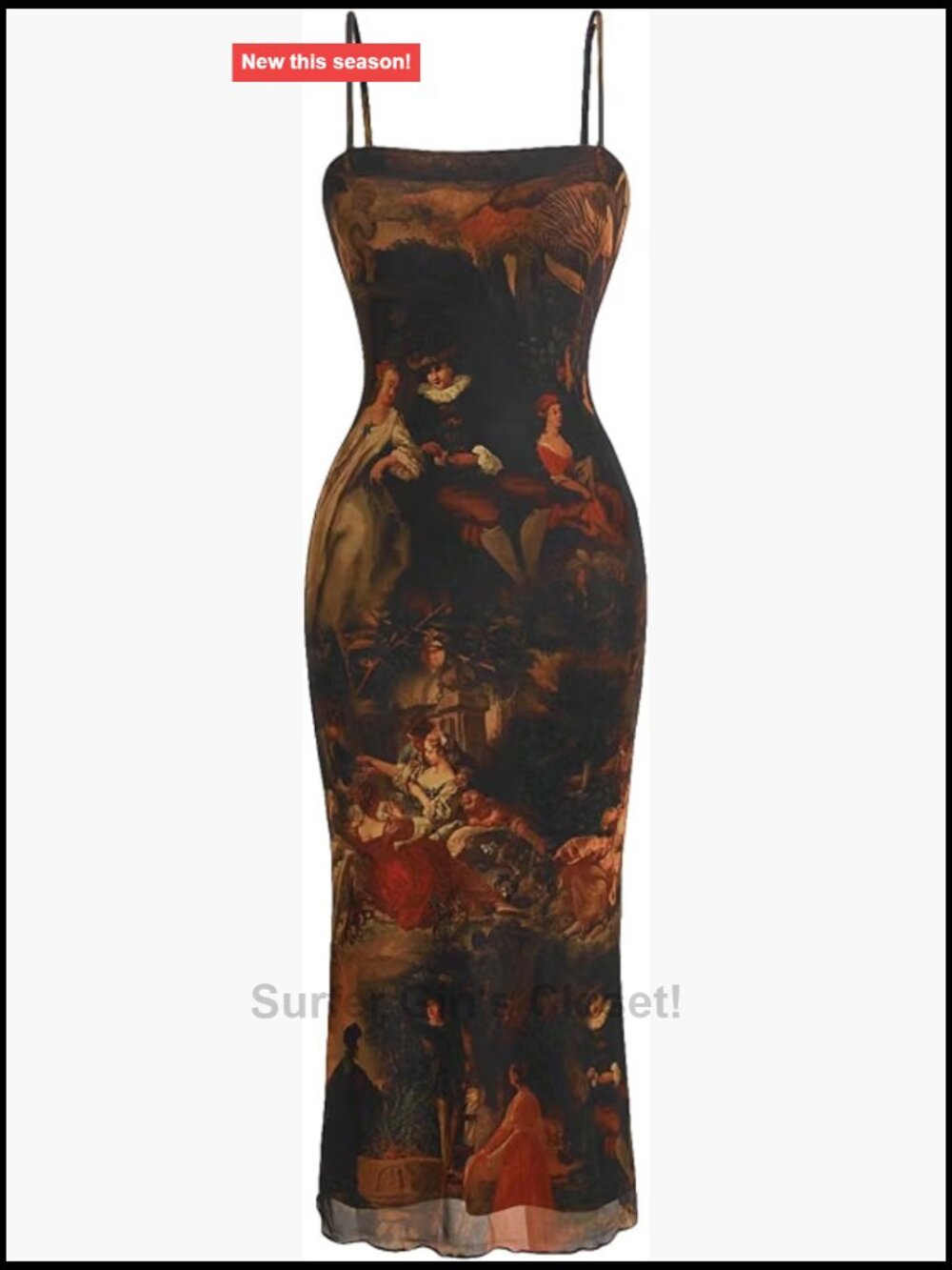 Sleeveless Bodycon Midi Dress High Waist Graphic Print Square Neck